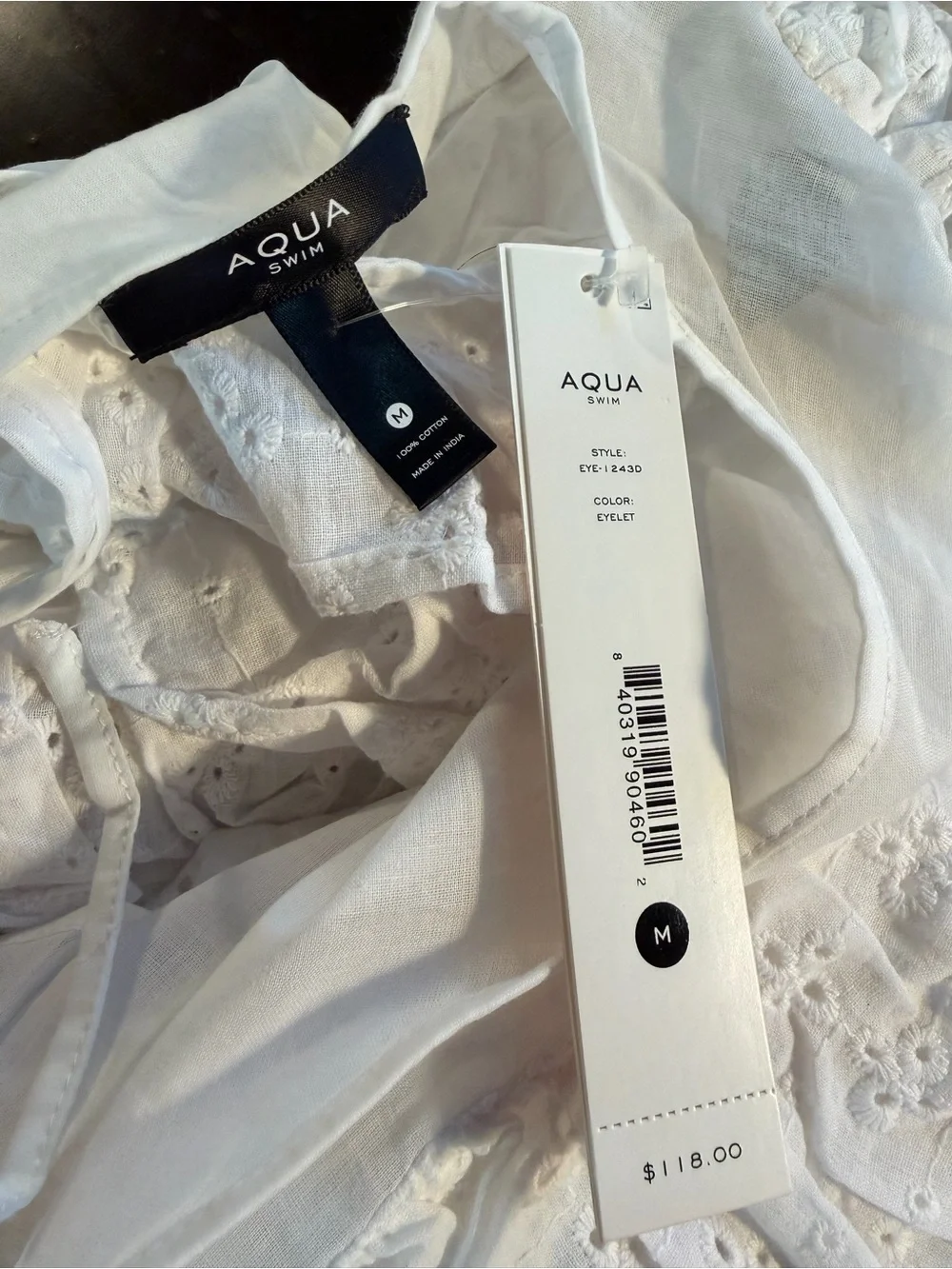 NWT Aqua Swim ‘Eyelet Flutter Swim Coverup Mini Dress’ in White Size Medium